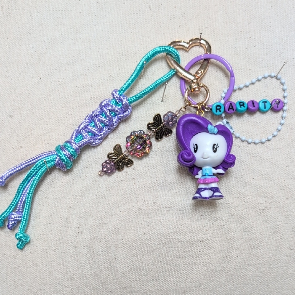 Upcycled My Little Pony Rarity Handmade Bag charm Keychain